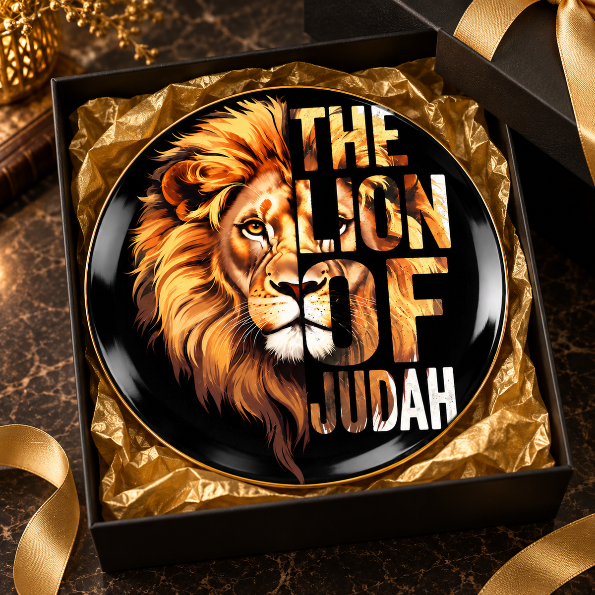 Lion of Judah Ceramic Plate – Christian Lion Wall Decor, Jesus Lion of Judah Decorative Plate, Faith-Based Home Decor, Religious Gift for Christians