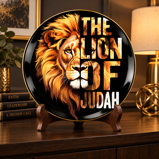 Lion of Judah Ceramic Plate – Christian Lion Wall Decor, Jesus Lion of Judah Decorative Plate, Faith-Based Home Decor, Religious Gift for Christians