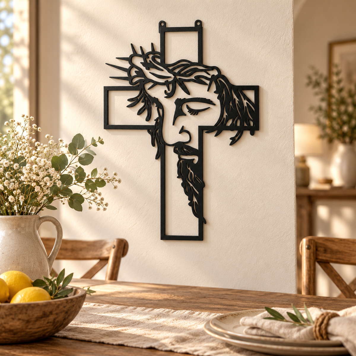 Christian Cross Metal Sign, Crown of Thorns Wall Decor, Religious Metal Art, Faith Home Decor, Christian Gift