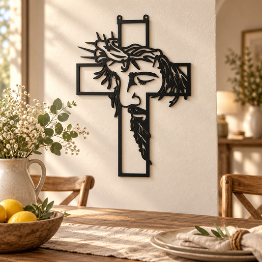 Christian Cross Metal Sign, Crown of Thorns Wall Decor, Religious Metal Art, Faith Home Decor, Christian Gift
