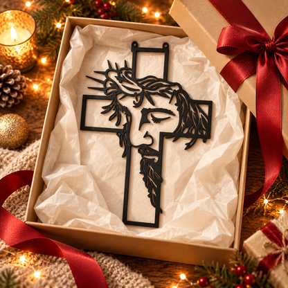 Christian Cross Metal Sign, Crown of Thorns Wall Decor, Religious Metal Art, Faith Home Decor, Christian Gift