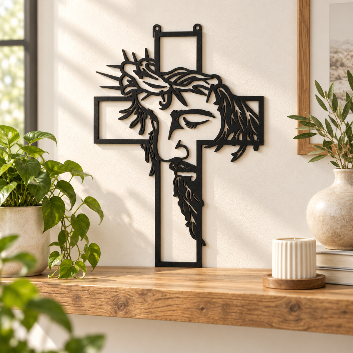 Christian Cross Metal Sign, Crown of Thorns Wall Decor, Religious Metal Art, Faith Home Decor, Christian Gift