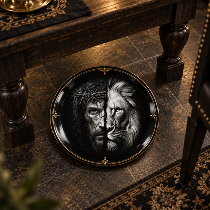 Jesus & Lion of Judah Ceramic Plate – Christian Religious Decor, Crown of Thorns Jesus Art, Lion of Judah Decorative Plate, Faith Gift