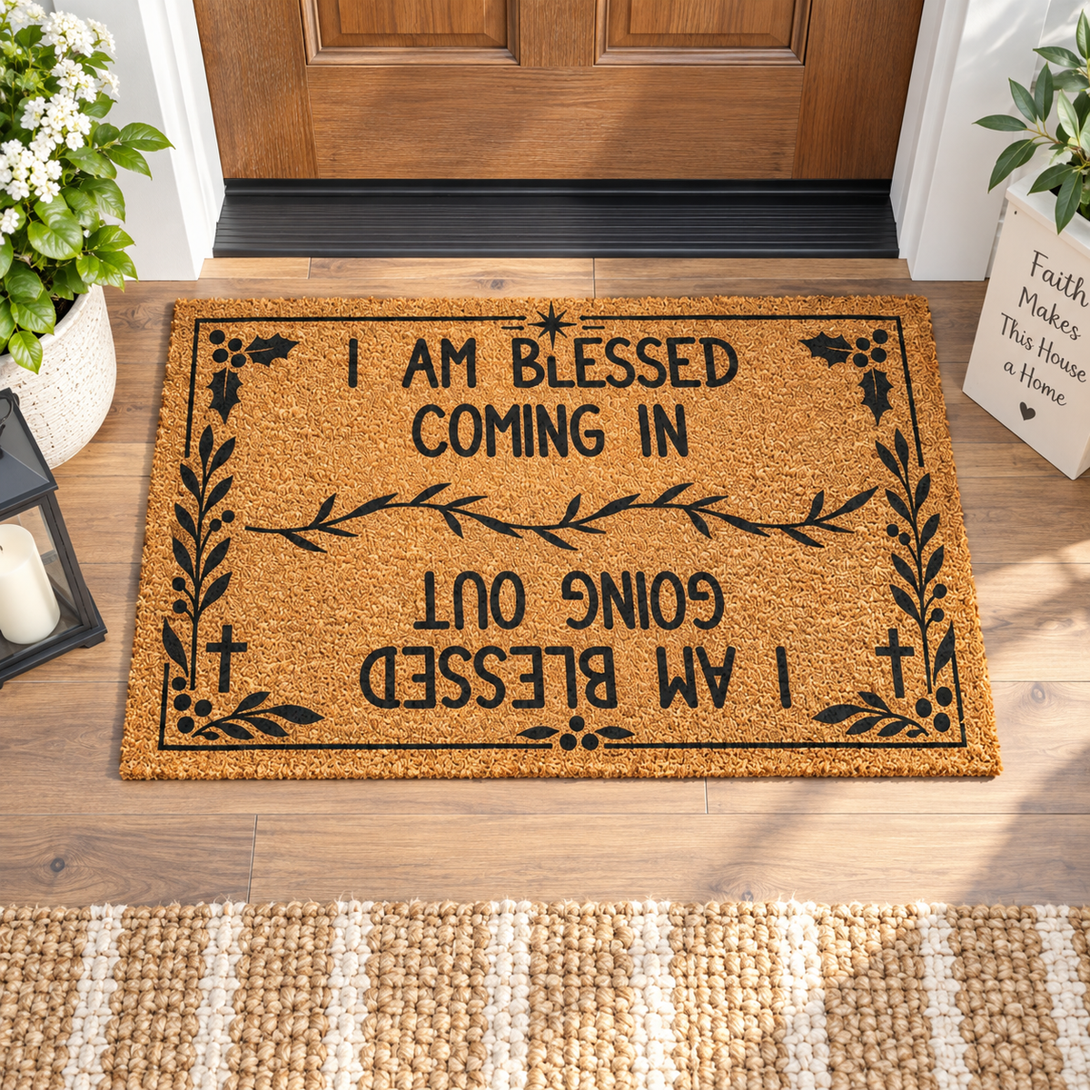 I Am Blessed Coming In & Going Out Doormat – Christian Coir Mat, Religious Porch Welcome Mat