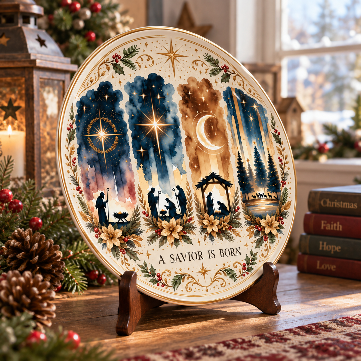Christmas Nativity Ceramic Plate, A Savior Is Born, Religious Christmas Decor, Christian Christmas Gift, Holy Night Decorative Plate