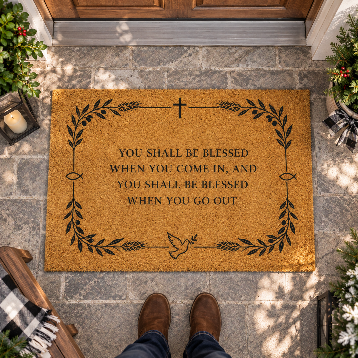 Blessed When You Come In Doormat – Christian Coir Entry Mat, Christian Religious Home Decor, Entryway Porch Doormat