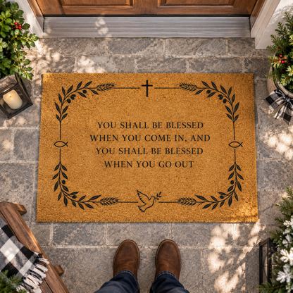 Blessed When You Come In Doormat – Christian Coir Entry Mat, Christian Religious Home Decor, Entryway Porch Doormat