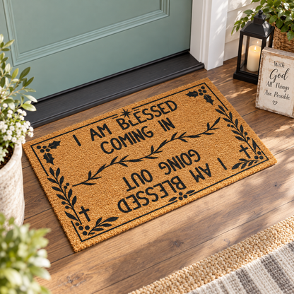 I Am Blessed Coming In & Going Out Doormat – Christian Coir Mat, Religious Porch Welcome Mat