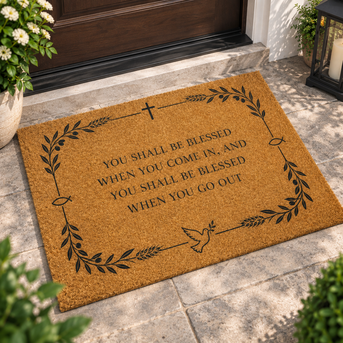 Blessed When You Come In Doormat – Christian Coir Entry Mat, Christian Religious Home Decor, Entryway Porch Doormat