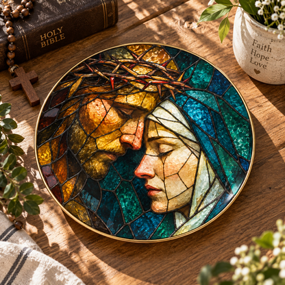 Jesus & Virgin Mary Stained Glass Decorative Plate – Sacred Keepsake