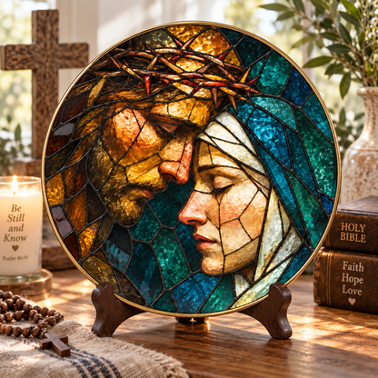 Jesus & Virgin Mary Stained Glass Decorative Plate – Sacred Keepsake