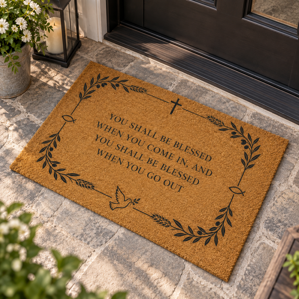 Blessed When You Come In Doormat – Christian Coir Entry Mat, Christian Religious Home Decor, Entryway Porch Doormat