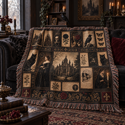 Dark Academia Woven Blanket, Gothic Dark Academia Tapestry Throw Blanket – Vintage Cottagecore Gift