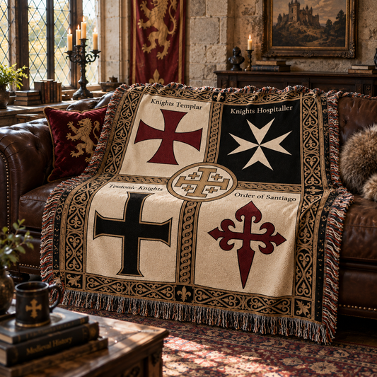 Medieval Crusader Orders Woven Blanket, Knights Templar & Crusader Orders Blanket, Medieval History Gift